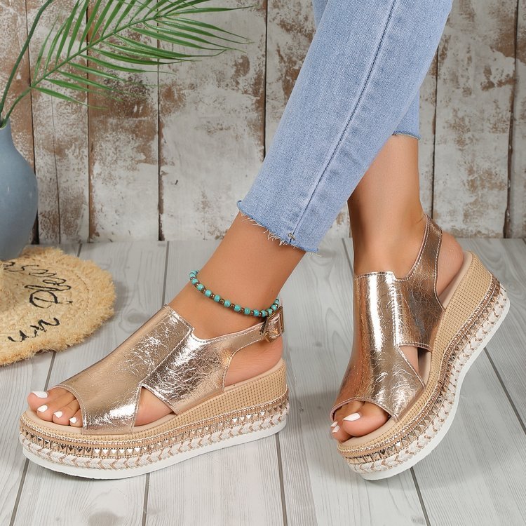 Flatforms Μεταλλιζέ με Υφαντή Εσπαντρίγια Σόλα & Κομψό Λουράκι