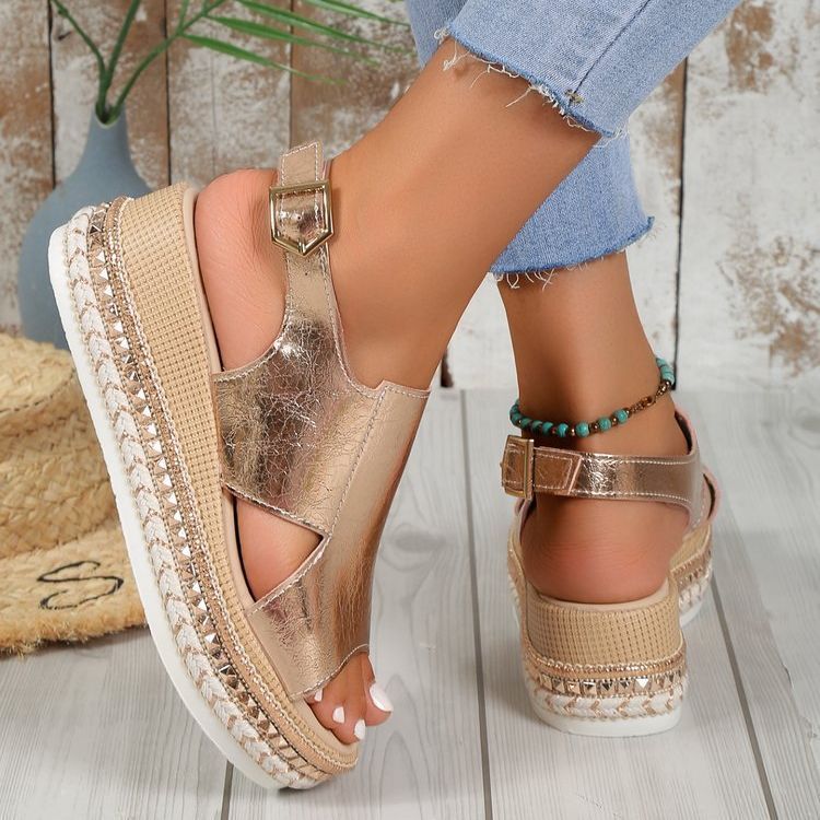 Flatforms Μεταλλιζέ με Υφαντή Εσπαντρίγια Σόλα & Κομψό Λουράκι