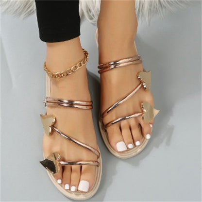 Strappy Σανδάλια με Χρυσές Μεταλλικές Καρδιές