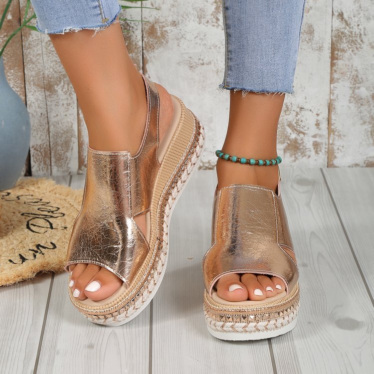 Flatforms Μεταλλιζέ με Υφαντή Εσπαντρίγια Σόλα & Κομψό Λουράκι