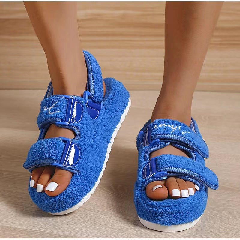 Flatform Σανδάλια με Υφασμάτινη Επένδυση & Αυτοκόλλητο Κλείσιμο