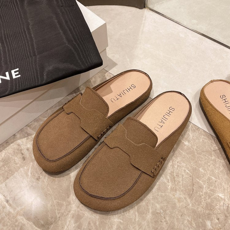 Flat Mules Suede Μοκασίνι με Minimal Ραφές
