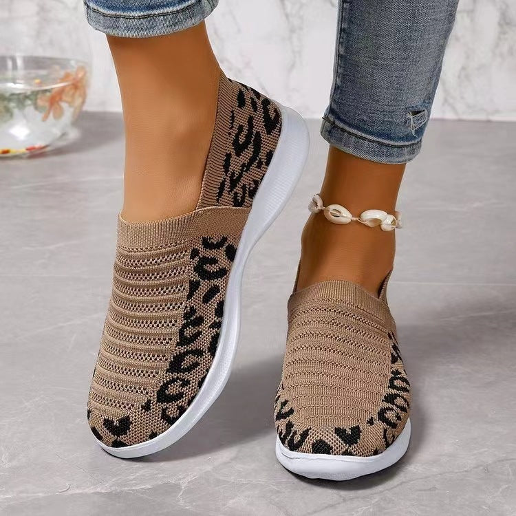 Slip-On Πλεκτά Παπούτσια με Λεοπάρ Σχέδιο & Ανάλαφρη Σόλα