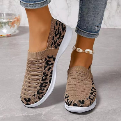 Slip-On Πλεκτά Παπούτσια με Λεοπάρ Σχέδιο & Ανάλαφρη Σόλα