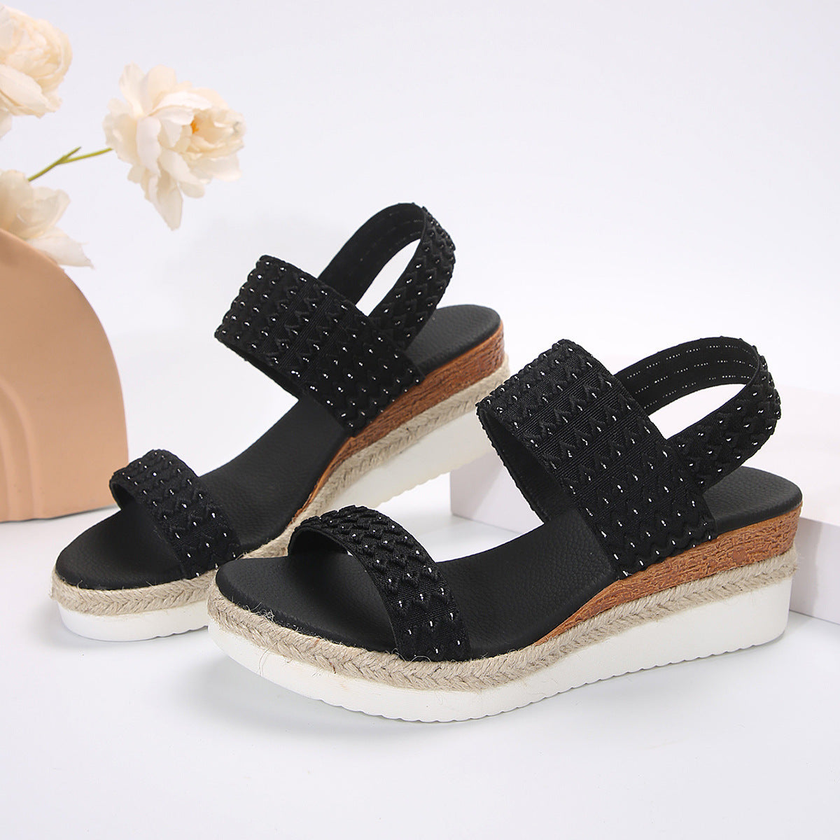 Flatform Σανδάλια με Ελαστικά Λουράκια & Ανάγλυφη Πλέξη