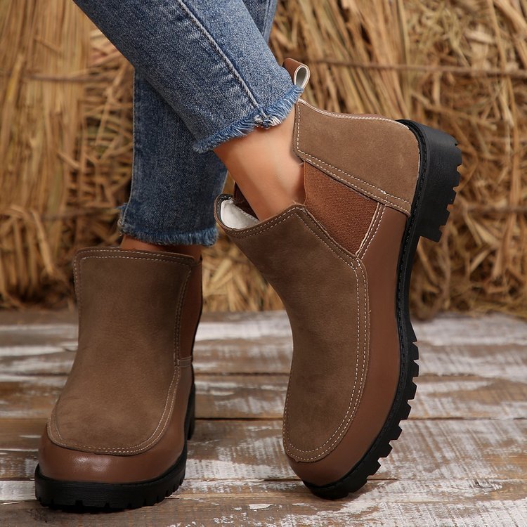 Casual Μποτάκια Suede με Ελαστικό Πλαϊνό & Ραφές