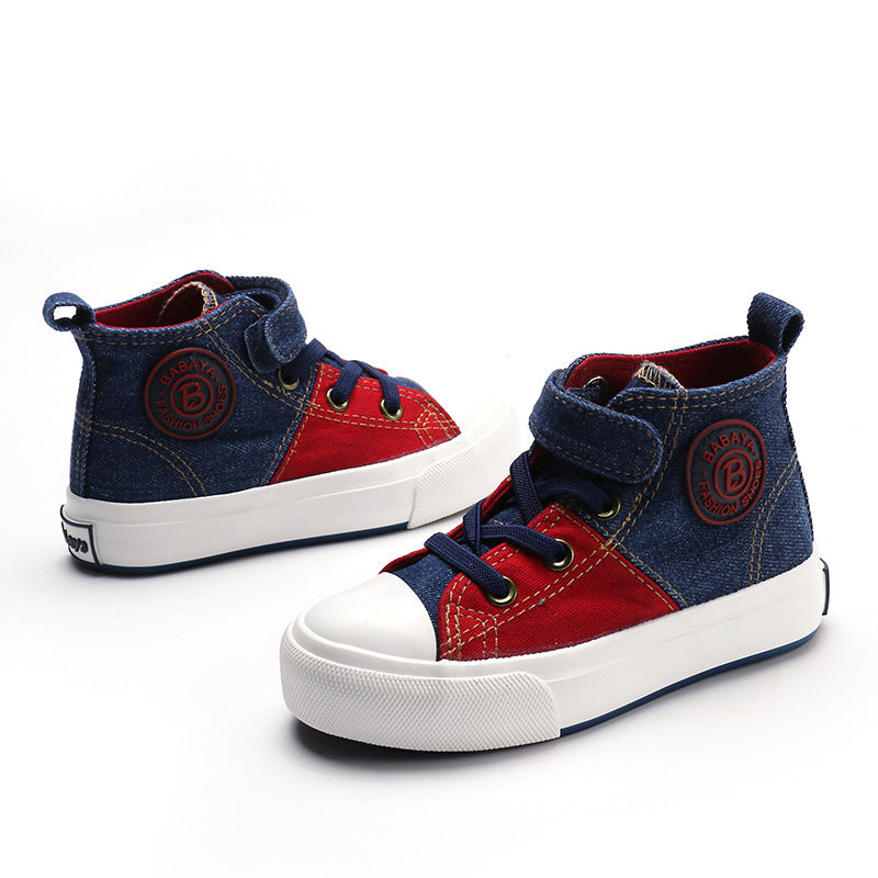 Ψηλά Sneakers Τζιν Μποτάκι με Αυτοκόλλητο και Λαστιχένια Σόλα