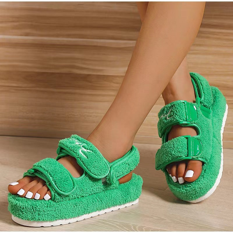 Flatform Σανδάλια με Υφασμάτινη Επένδυση & Αυτοκόλλητο Κλείσιμο