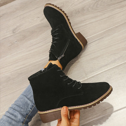 Suede Lace-Up Μποτάκια με Ανάγλυφη Σόλα