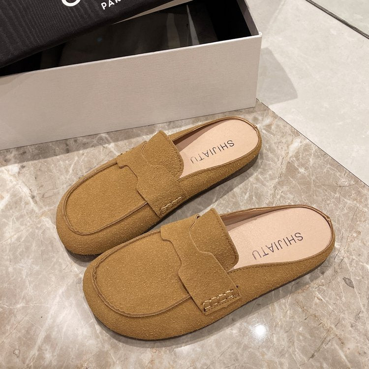 Flat Mules Suede Μοκασίνι με Minimal Ραφές