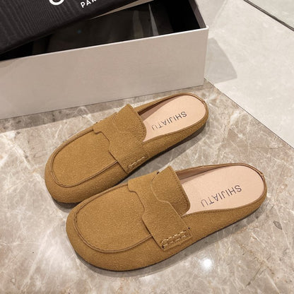 Flat Mules Suede Μοκασίνι με Minimal Ραφές
