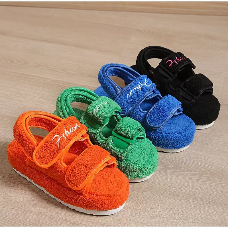 Flatform Σανδάλια με Υφασμάτινη Επένδυση & Αυτοκόλλητο Κλείσιμο