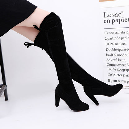 Μπότες Over-the-Knee με Χοντρό Τακούνι & Δέσιμο στο Πίσω Μέρος