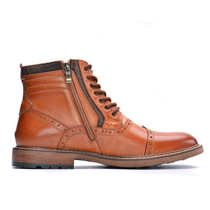 Δερμάτινα Επίσημα Μποτάκια Brogue με Κορδόνια & Φερμουάρ