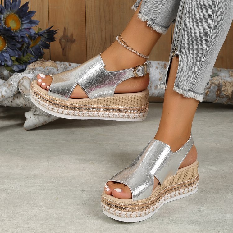 Flatforms Μεταλλιζέ με Υφαντή Εσπαντρίγια Σόλα & Κομψό Λουράκι