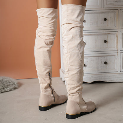 Μπότες Over-the-Knee Flat με Φερμουάρ & Χρυσή Λεπτομέρεια