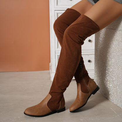Μπότες Over-the-Knee Flat με Φερμουάρ & Χρυσή Λεπτομέρεια