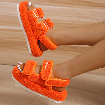 Flatform Σανδάλια με Υφασμάτινη Επένδυση & Αυτοκόλλητο Κλείσιμο