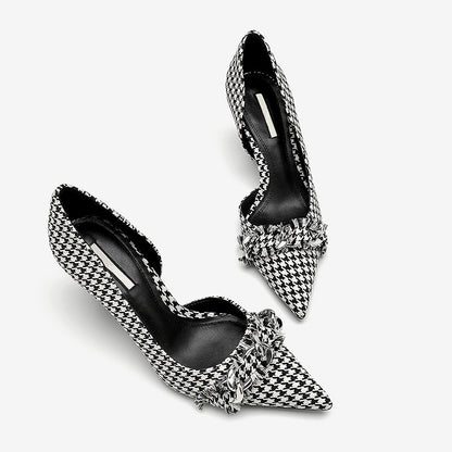Γόβες Tweed με Διακοσμητική Λεπτομέρεια & Μυτερή Μύτη